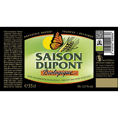 5410702000836 Saison Dupont Bio<sup>1</sup> - 33cl Biologish bier met nagisting in de fles (controle BE-BIO-01) Sticker Front